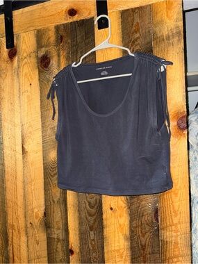 American Eagle Outfitters Charcoal Gray Tie-Shoulder Tank Top